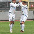 Roberto Padrin dopo il gol con Giorgio Malaspina