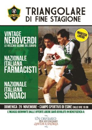 DOMENICA 29 NOVEMBRE  A ESINE SINDACI IN CAMPO CON LA VINTAGE NEROVERDI BOARIO E LA NAZIONALE FARMACISTI