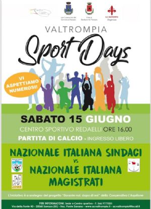 VAL TROMPIA SPORT DAYS: A GARDONE VAL TROMPIA LA NAZIONALE ITALIANA SINDACI SFIDA I MAGISTRATI PER IL PROGETTO "DOPO DI NOI"